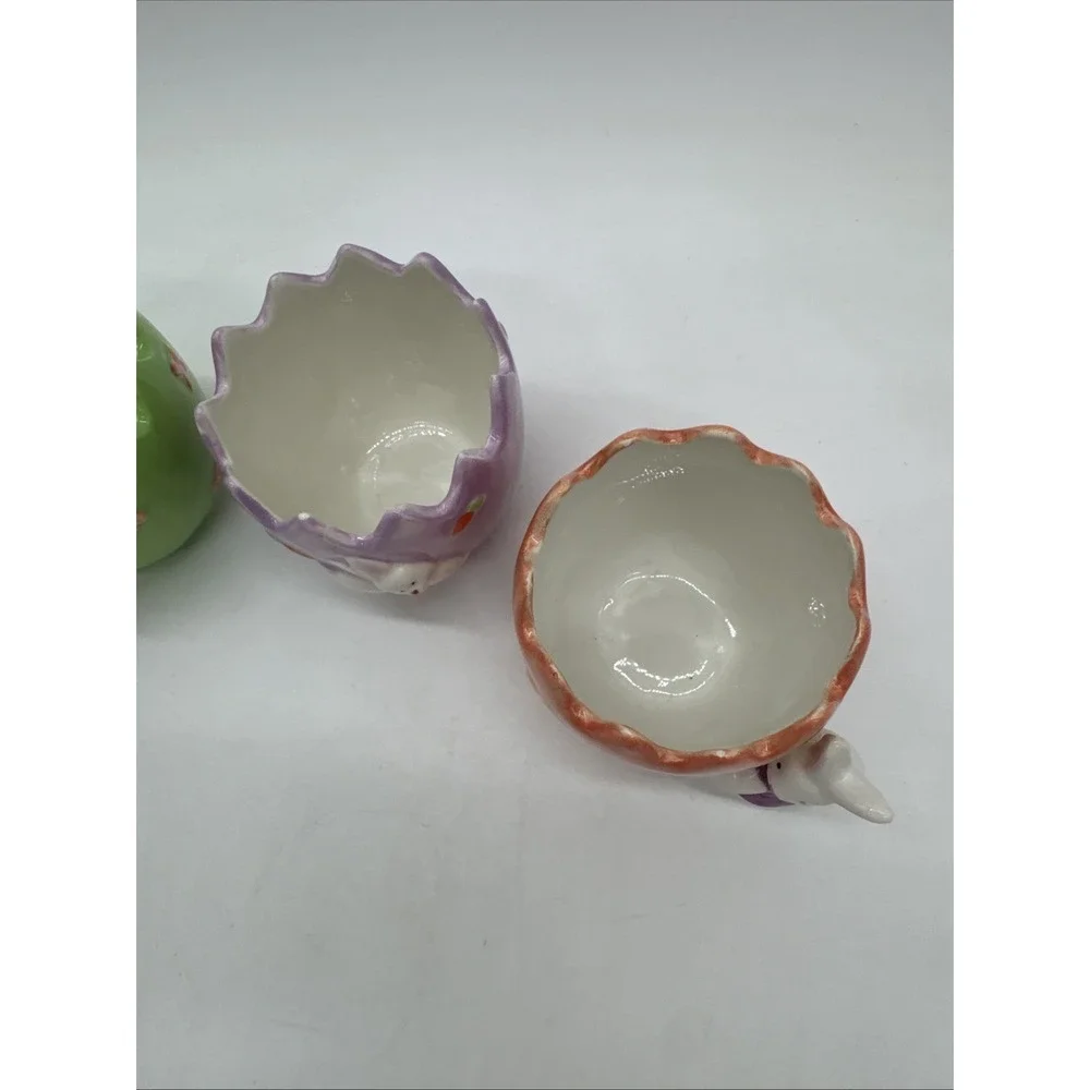 Set of 4 Ceramic‎ Easter Bunny Cracked Egg Bowls Candy Dishes